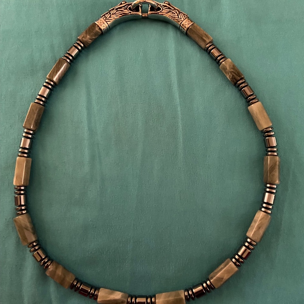 Moss Agate/Hematite Dragon Necklace